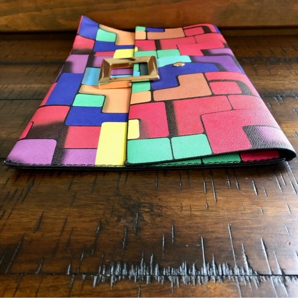 Fashion Women Clutch Envelope Bag Mosaic Grid Pattern Colorful Evening Bag Metal - Picture 2 of 5